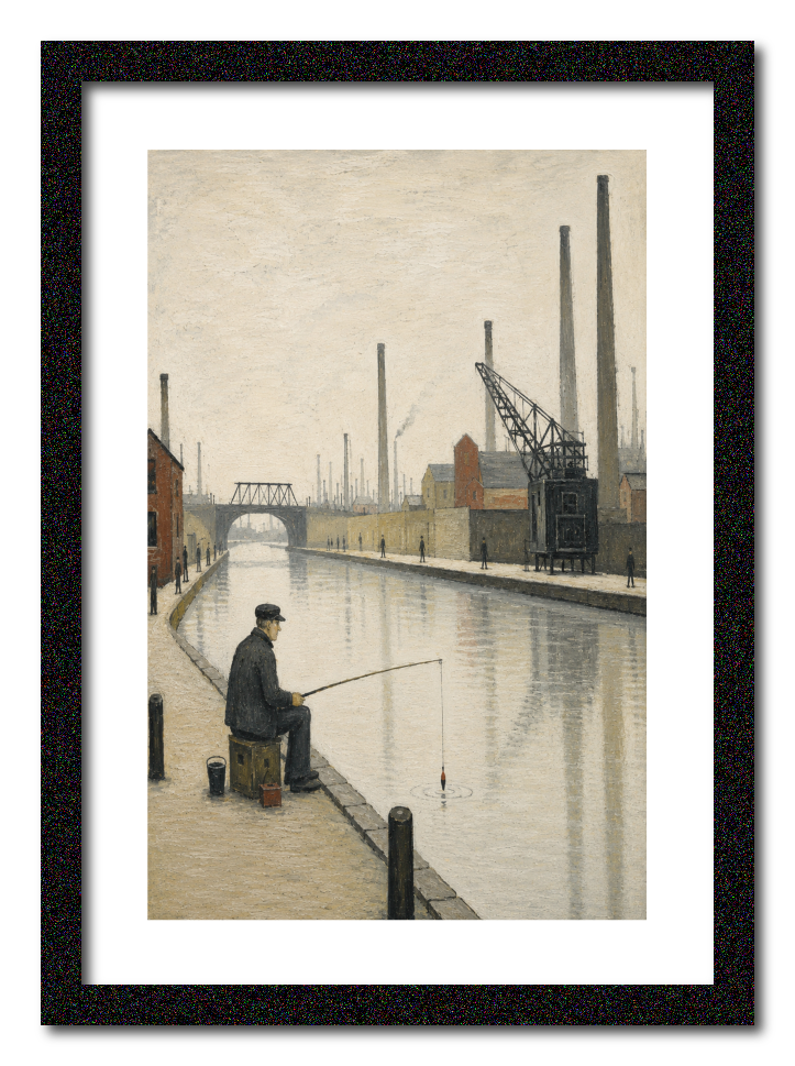 Canalside Fishing - Lowry Style A4 Size Giclée Art Print. Available Framed or Unframed