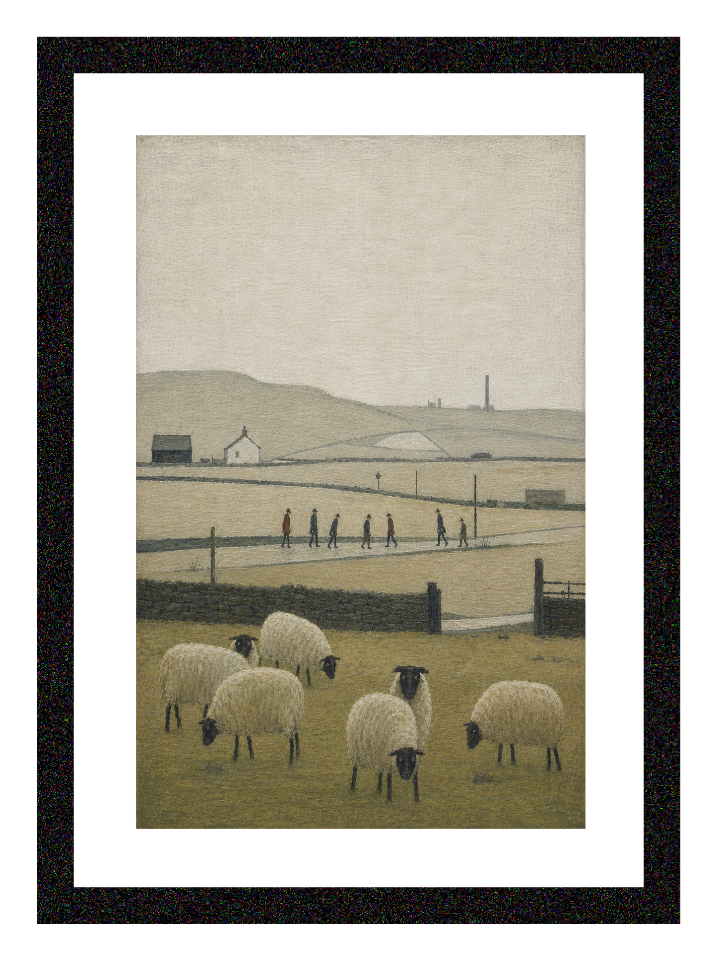 Sheep/Countryside - Lowry Style A4 Size Giclée Art Print. Available Framed or Unframed