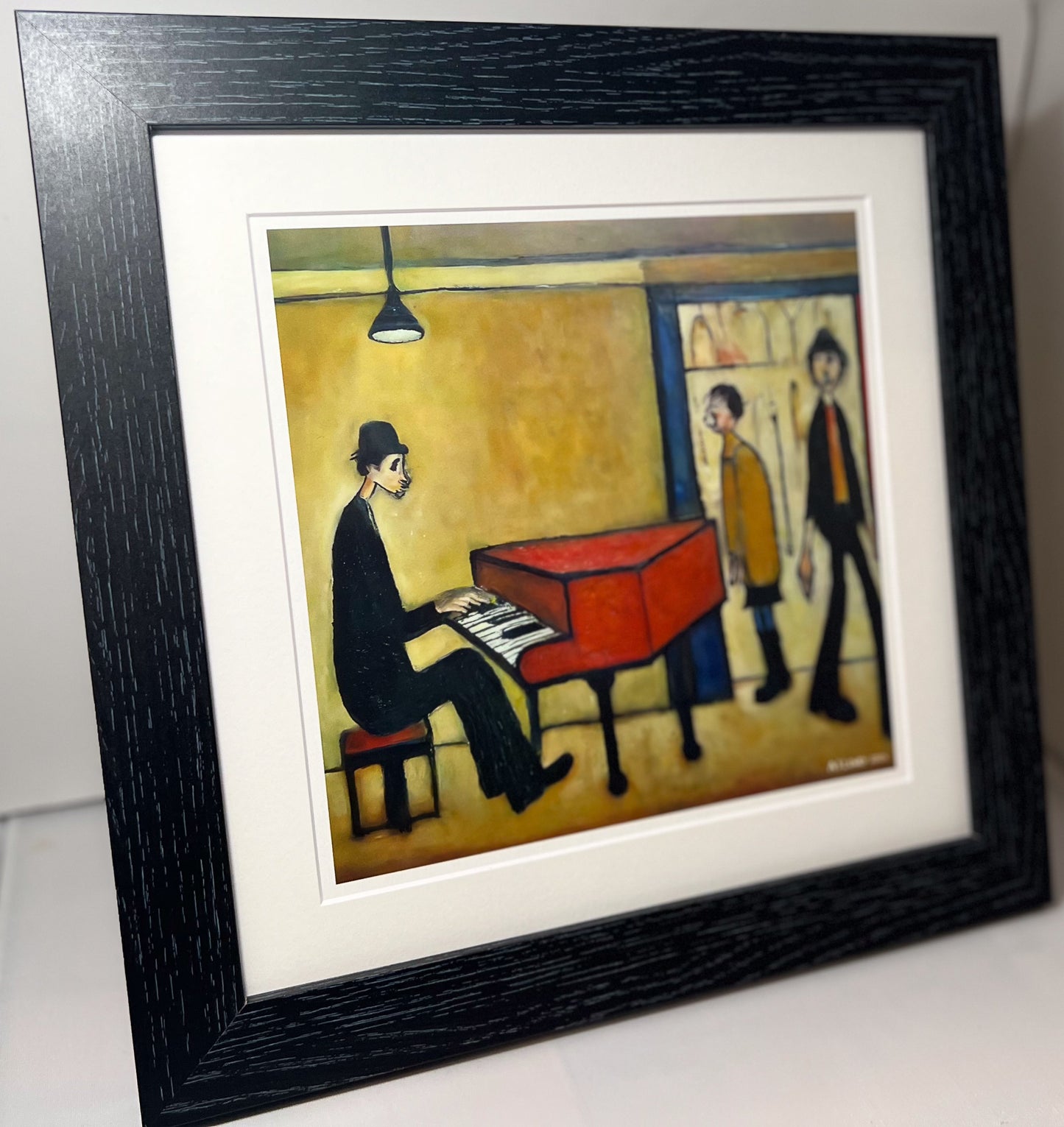 Piano Man - Impression d'art giclée 21 cm carré. Image divertissante dans le style de LS Lowry