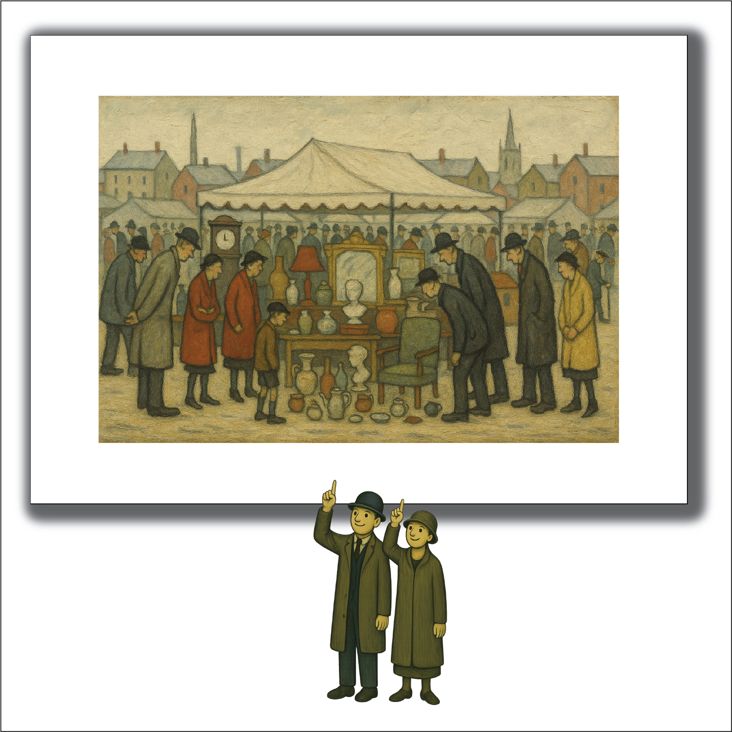 Antique Market - Lowry Style A4 Size Giclée Art Print. Available Framed or Unframed