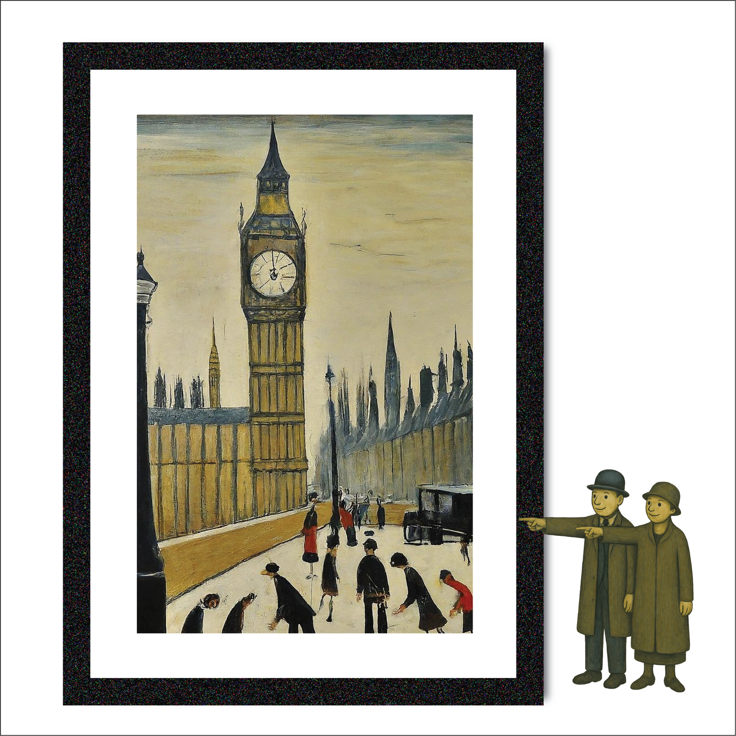Big Ben - A4 Size Giclée Art Print. Lowry Style Art Print. Available Framed and Unframed.