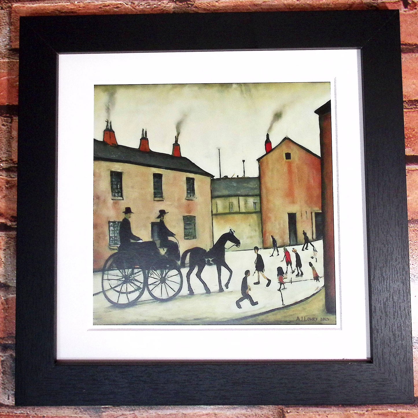 Horsedrawn Carriage Lowry Style Art - Giclée Print Available Mounted/Framed or Unframed