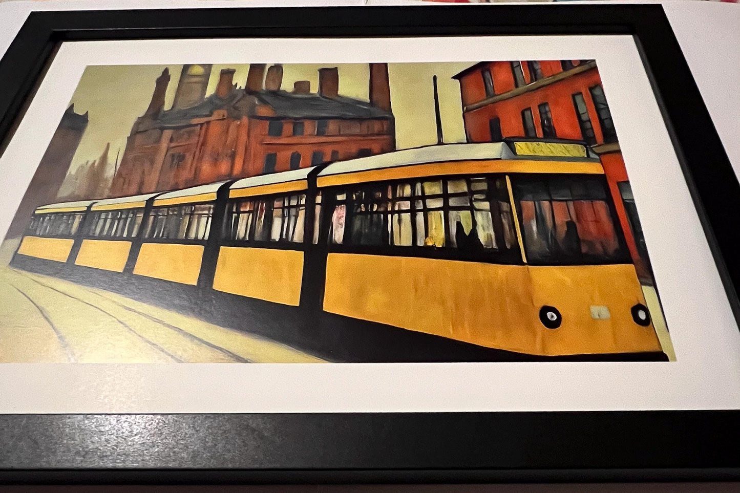 Metrolink Tram - Lowry Style A4 Size Giclée Art Print. Available Framed or Unframed.