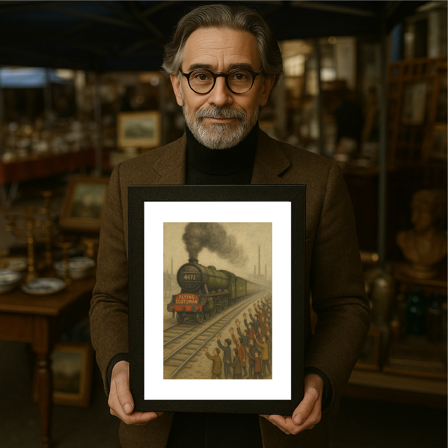 The Flying Scotsman Locomotive - A4 Size Giclée Art Print. Lowry Style Art Print. Available Framed and Unframed.
