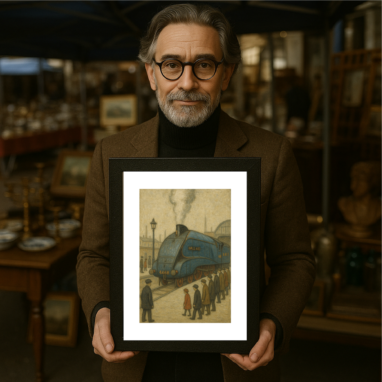 The Mallard Steam Locomotive - A4 Size Giclée Art Print. Lowry Style Art Print. Available Framed and Unframed.