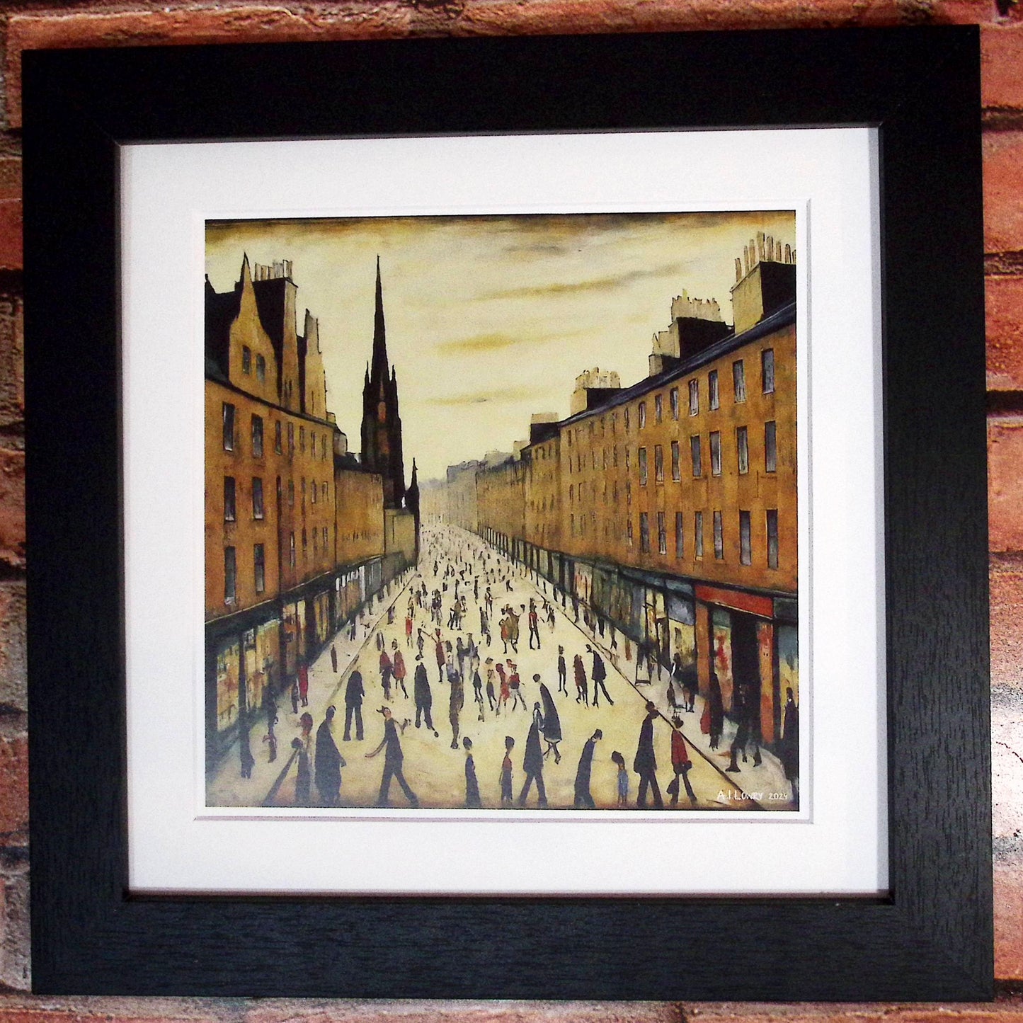 Le Royal Mile, Édimbourg - Impression d'art giclée 21 cm carré. Superbe image dans le style de LS Lowry