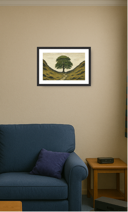 Sycamore Gap Tree - Lowry Style A4 Size Giclée Art Print. Available Framed or Unframed.