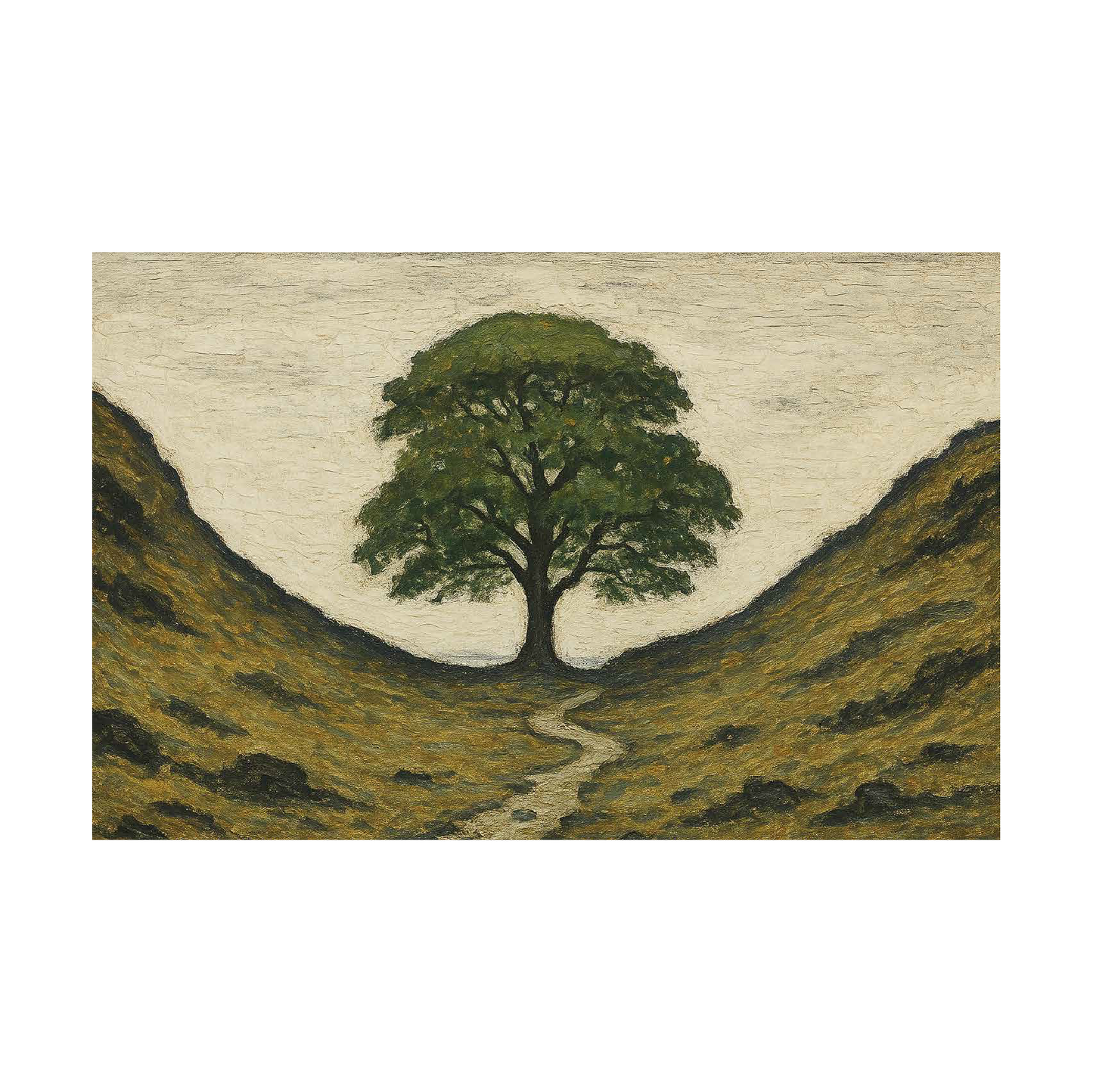 Sycamore Gap Tree - Lowry Style A4 Size Giclée Art Print. Available Framed or Unframed.