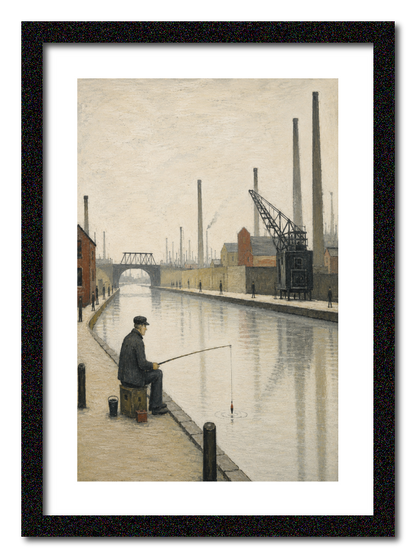 Canalside Fishing - Lowry Style A4 Size Giclée Art Print. Available Framed or Unframed