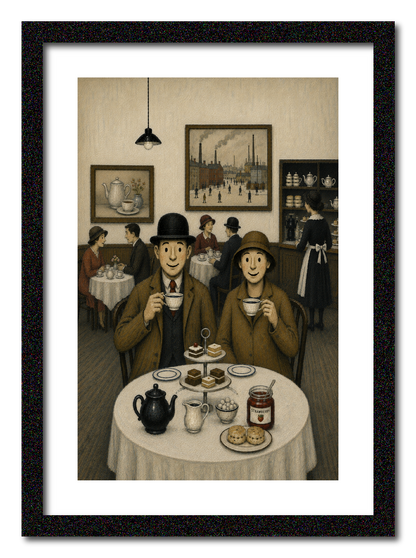 Tearoom Couple - Lowry Style A4 Size Giclée Art Print. Available Framed or Unframed