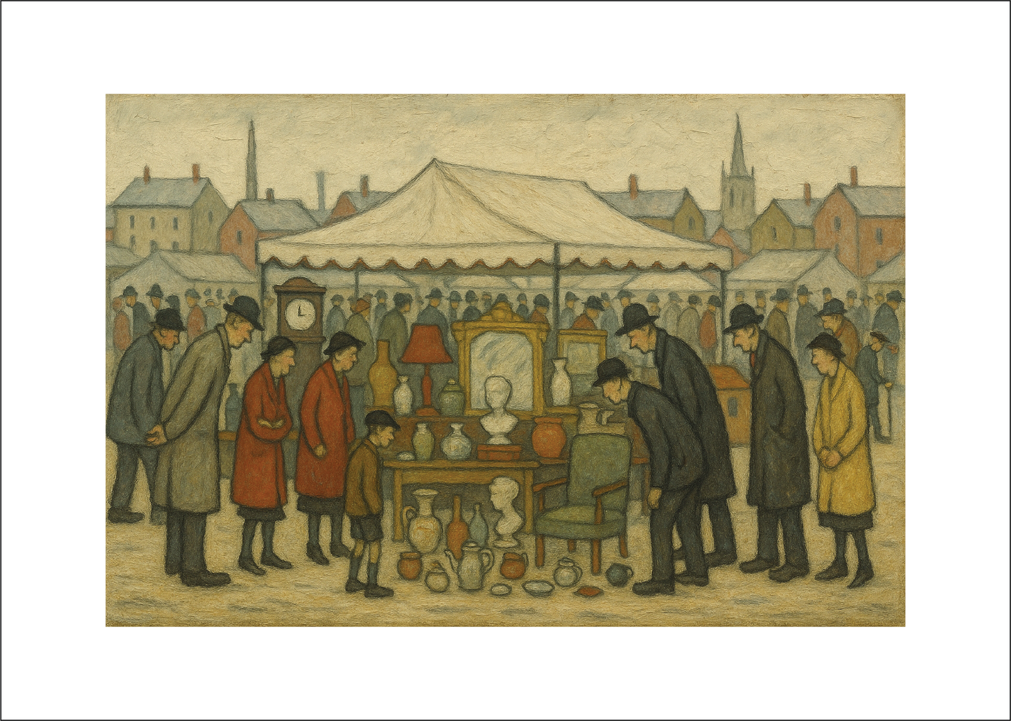 Antique Market - Lowry Style A4 Size Giclée Art Print. Available Framed or Unframed