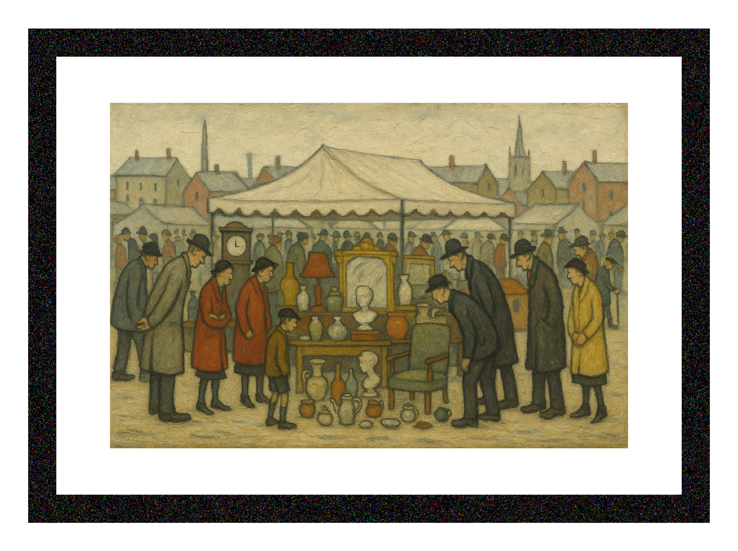 Antique Market - Lowry Style A4 Size Giclée Art Print. Available Framed or Unframed