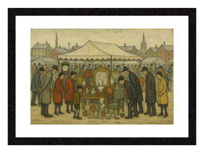 Antique Market - Lowry Style A4 Size Giclée Art Print. Available Framed or Unframed