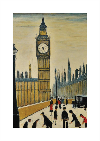 Big Ben - A4 Size Giclée Art Print. Lowry Style Art Print. Available Framed and Unframed.