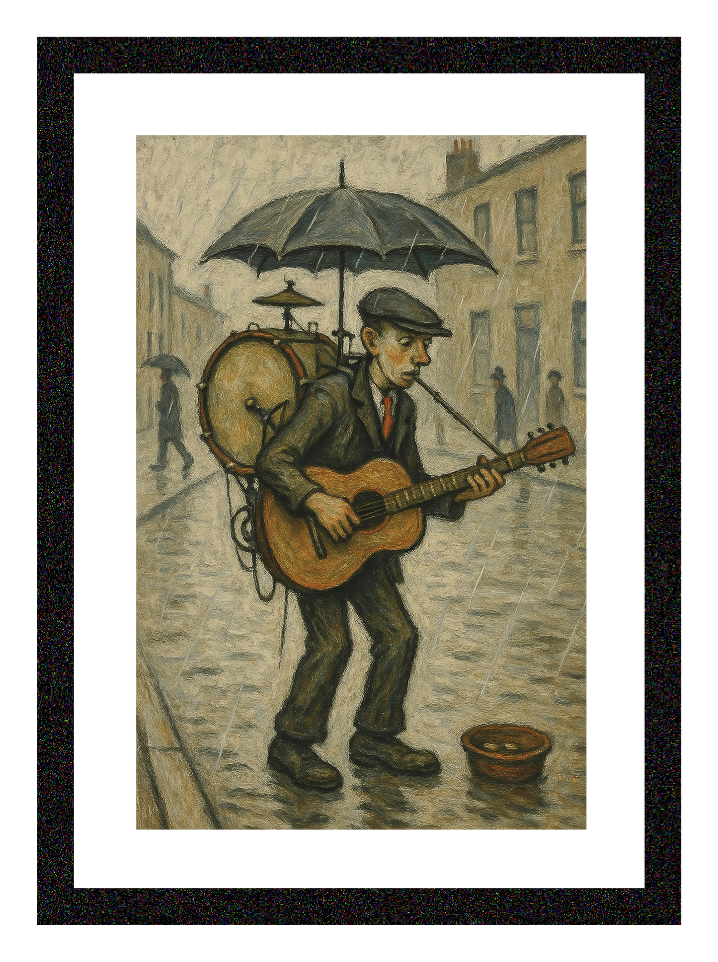 One Man Band - Lowry Style A4 Size Giclée Art Print. Available Framed or Unframed