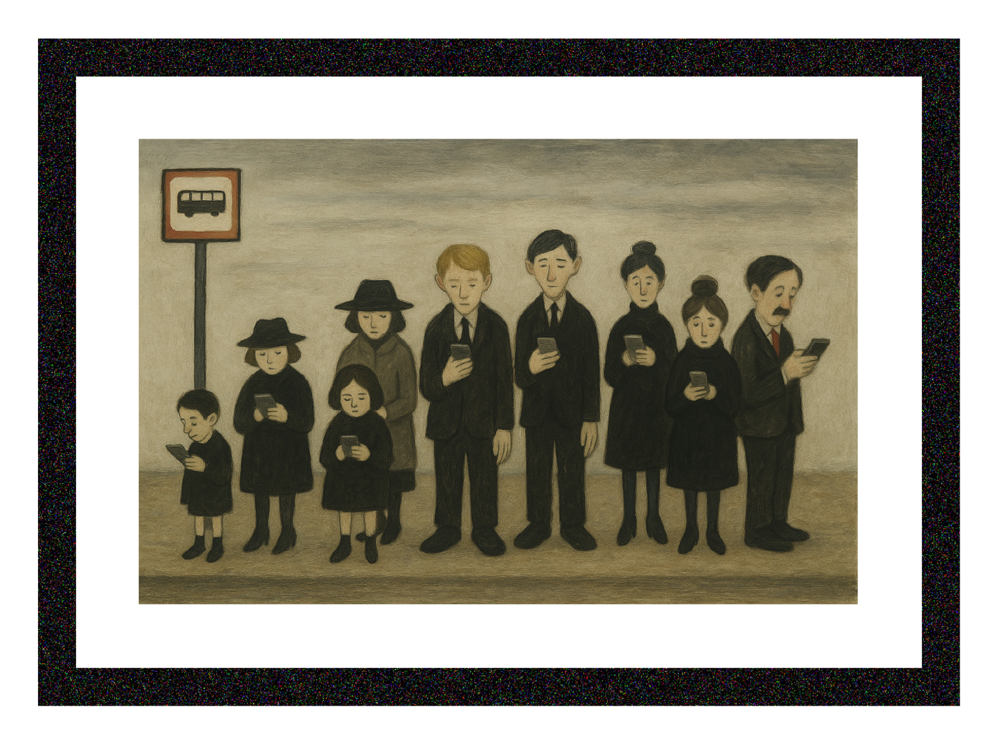 Bus Stop Line Up - Lowry Style A4 Size Giclée Art Print. Available Framed or Unframed