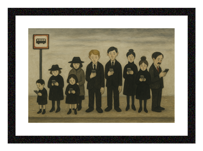 Bus Stop Line Up - Lowry Style A4 Size Giclée Art Print. Available Framed or Unframed