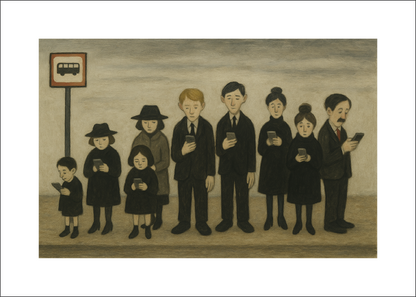 Bus Stop Line Up - Lowry Style A4 Size Giclée Art Print. Available Framed or Unframed