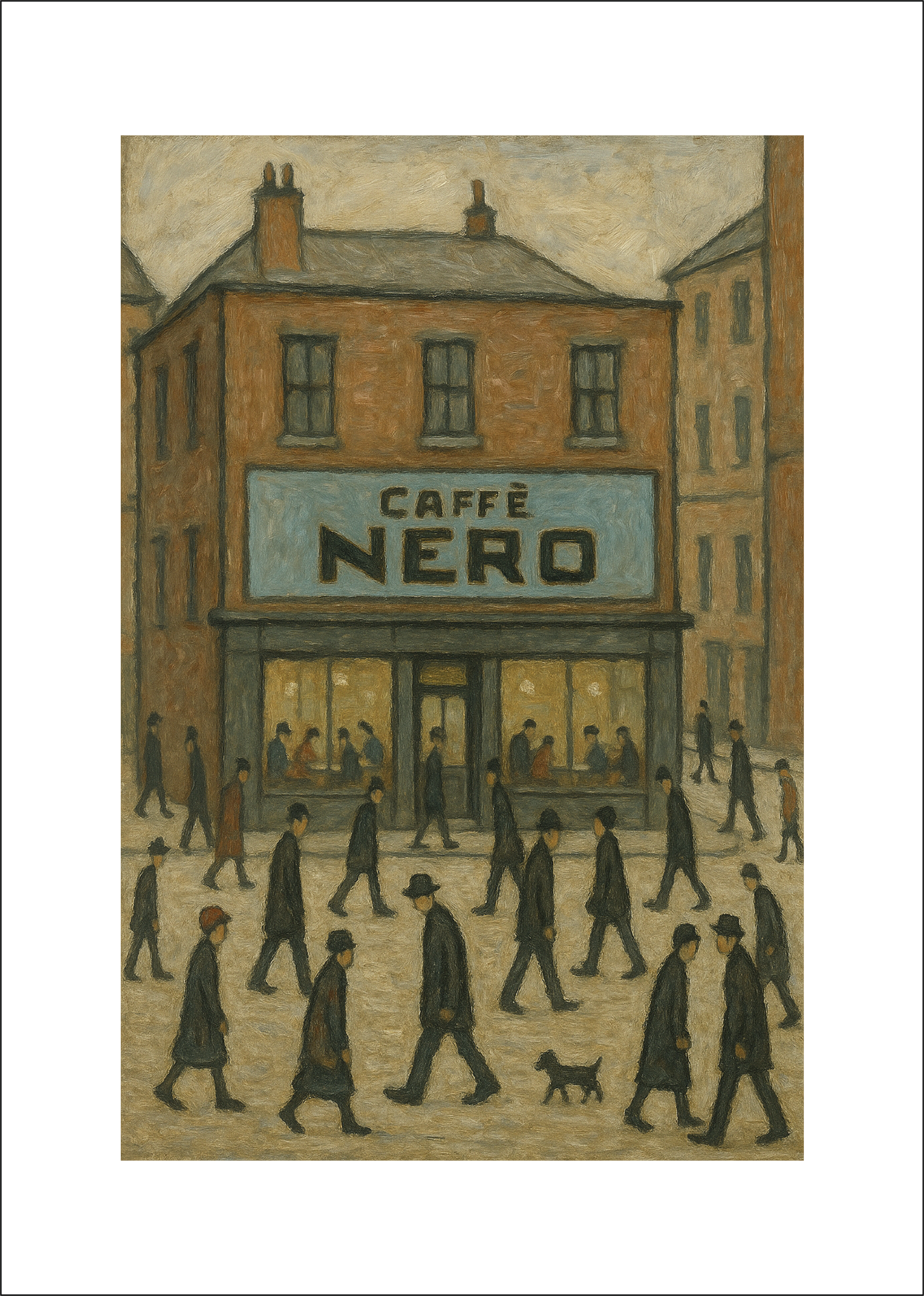 Caffè Nero - Lowry Style A4 Size Giclée Art Print. Available Framed or Unframed