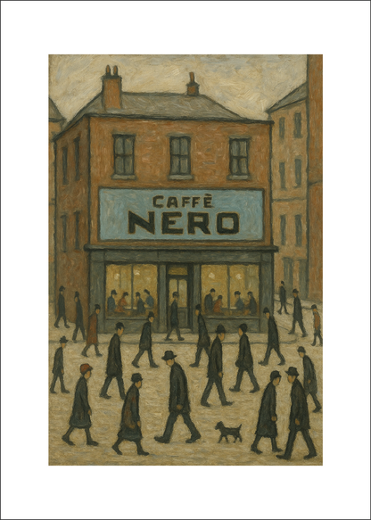 Caffè Nero - Lowry Style A4 Size Giclée Art Print. Available Framed or Unframed