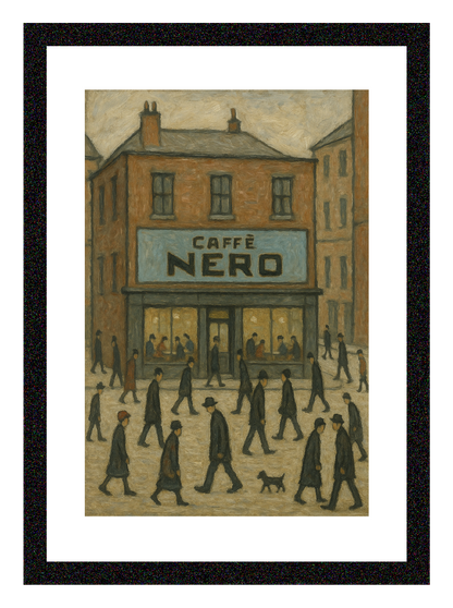 Caffè Nero - Lowry Style A4 Size Giclée Art Print. Available Framed or Unframed