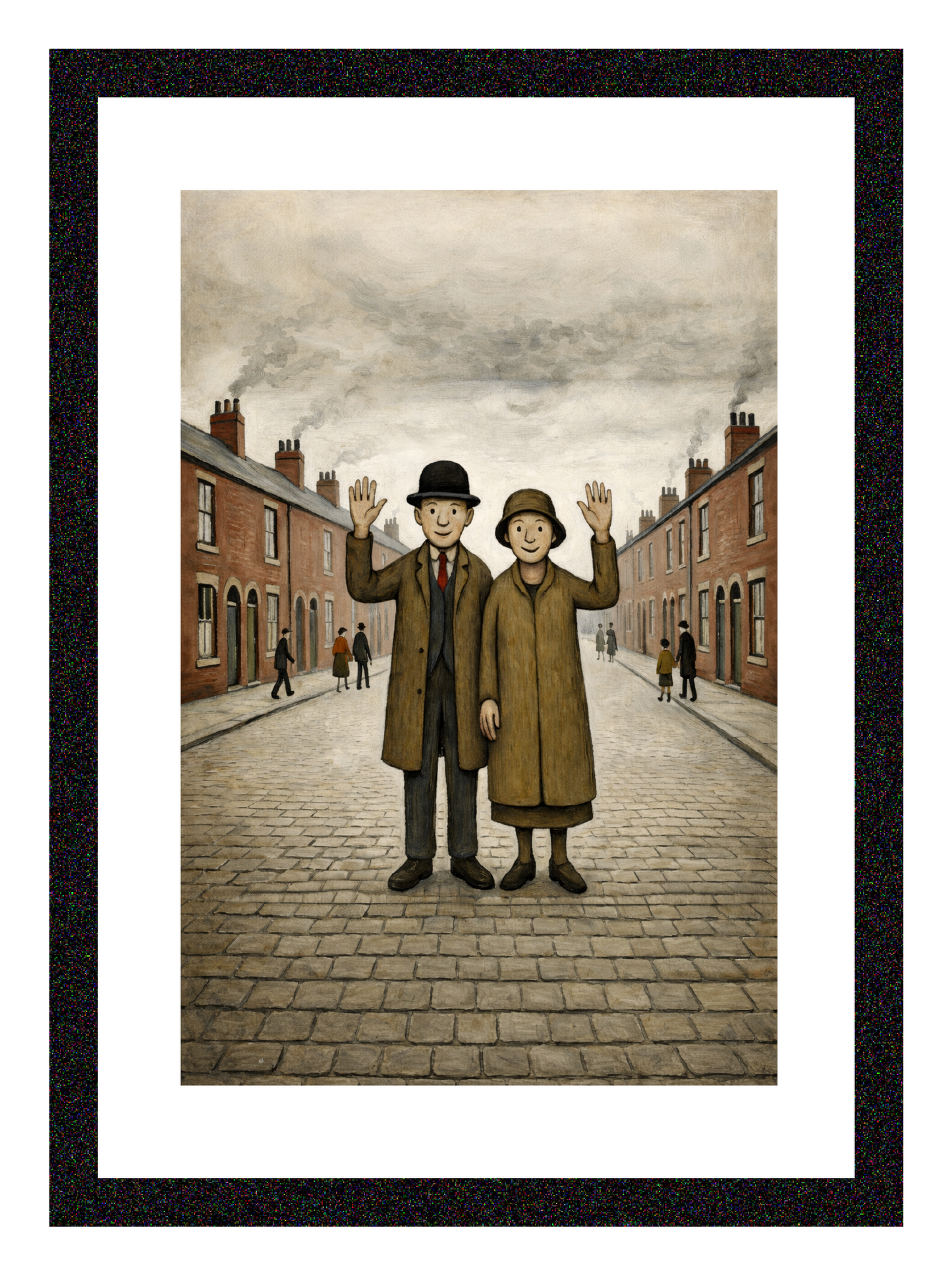 Waving Couple - Lowry Style A4 Size Giclée Art Print. Available Framed or Unframed