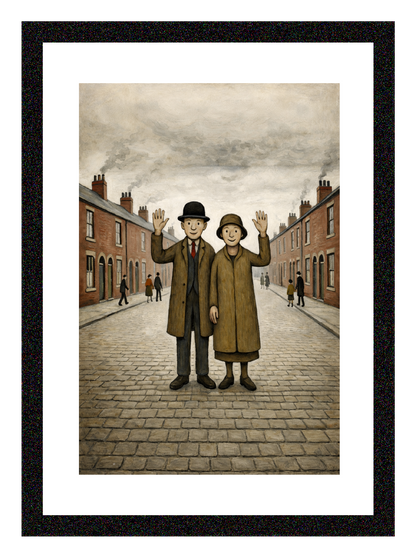 Waving Couple - Lowry Style A4 Size Giclée Art Print. Available Framed or Unframed