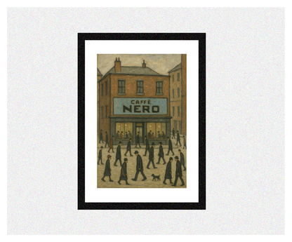 Caffè Nero - Lowry Style A4 Size Giclée Art Print. Available Framed or Unframed