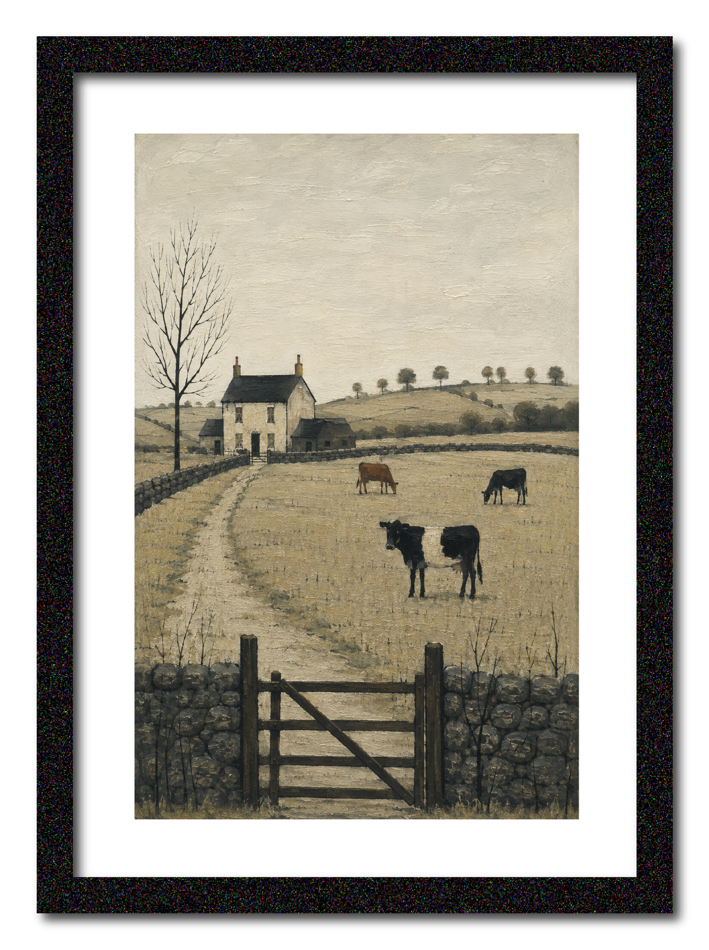 Cows in Countryside - Lowry Style A4 Size Giclée Art Print. Available Framed or Unframed