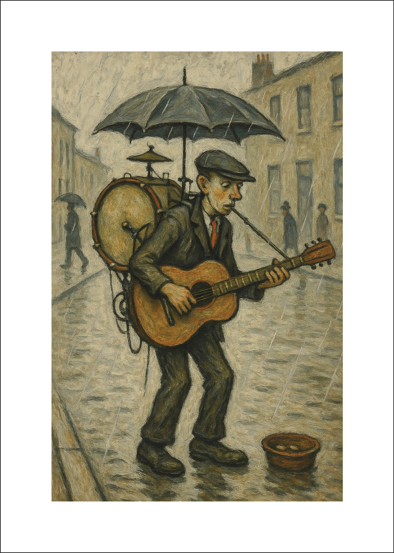 One Man Band - Lowry Style A4 Size Giclée Art Print. Available Framed or Unframed