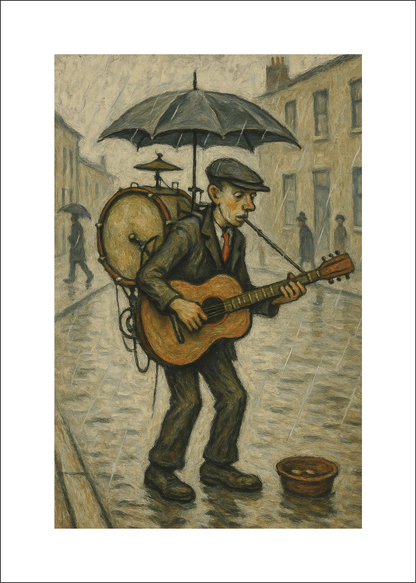 One Man Band - Lowry Style A4 Size Giclée Art Print. Available Framed or Unframed