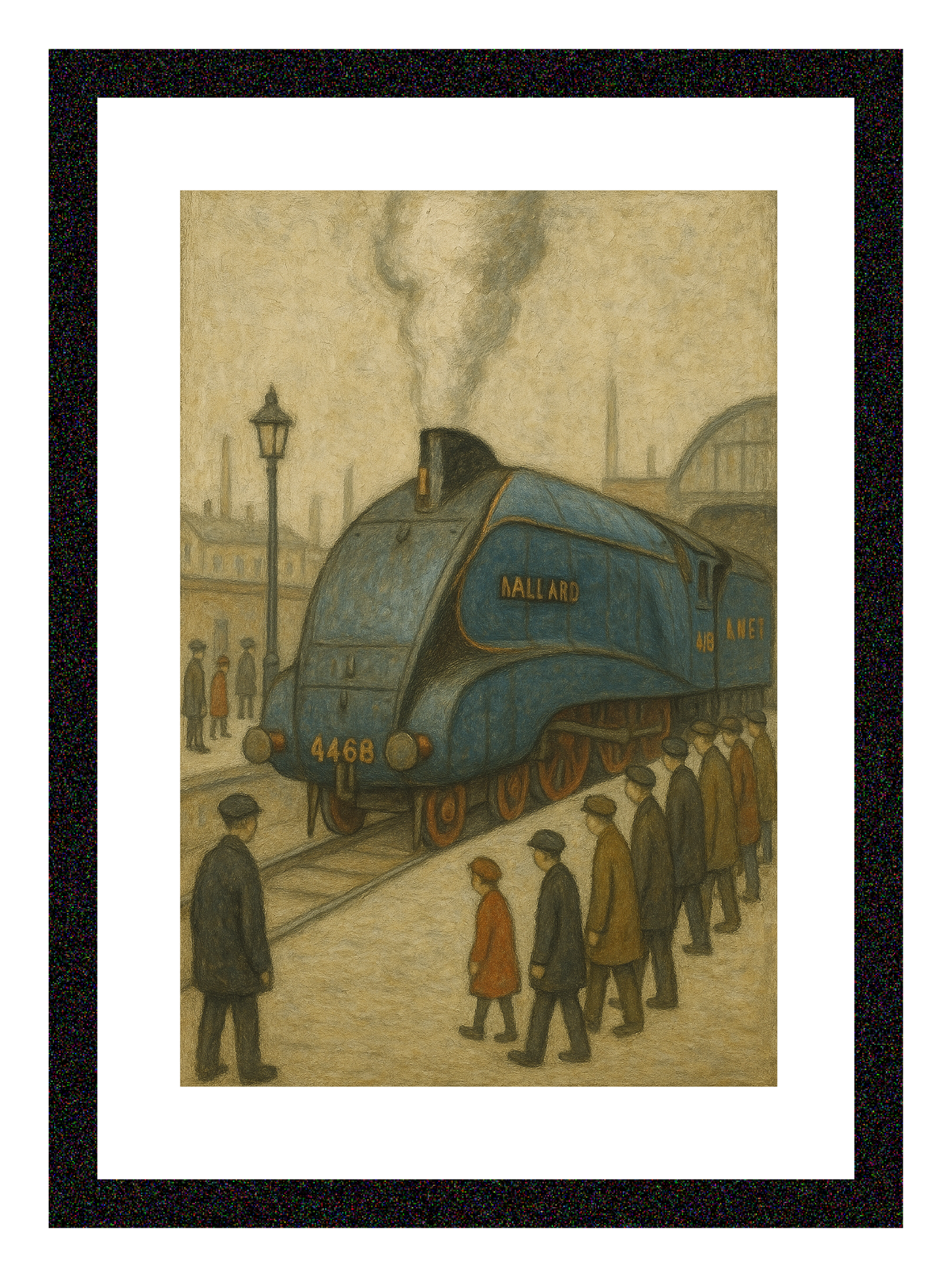 The Mallard Steam Locomotive - A4 Size Giclée Art Print. Lowry Style Art Print. Available Framed and Unframed.