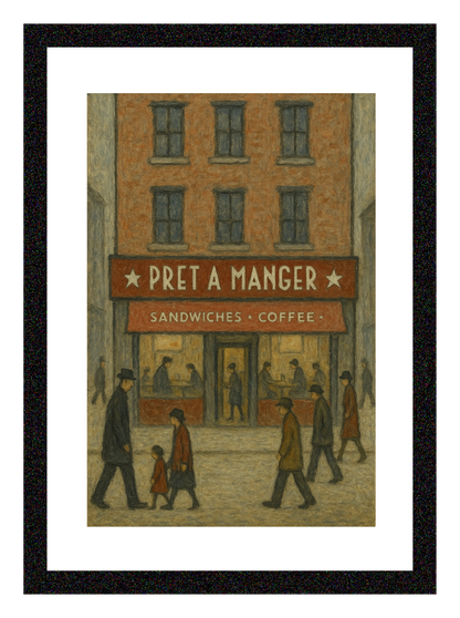 Pret A Manger - A4 Size Giclée Art Print. Lowry Style Art Print. Available Framed and Unframed.
