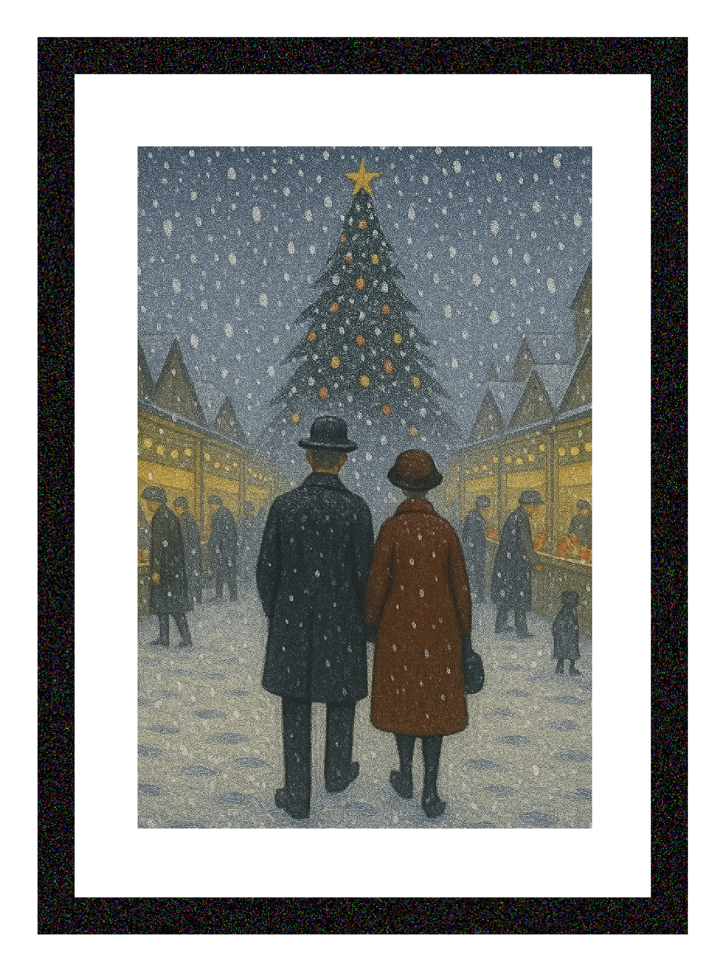 Christmas Market - Lowry Style A4 Size Giclée Art Print. Available Framed or Unframed