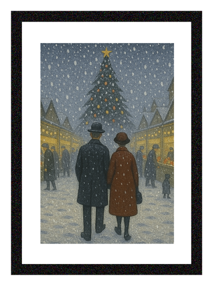 Christmas Market - Lowry Style A4 Size Giclée Art Print. Available Framed or Unframed