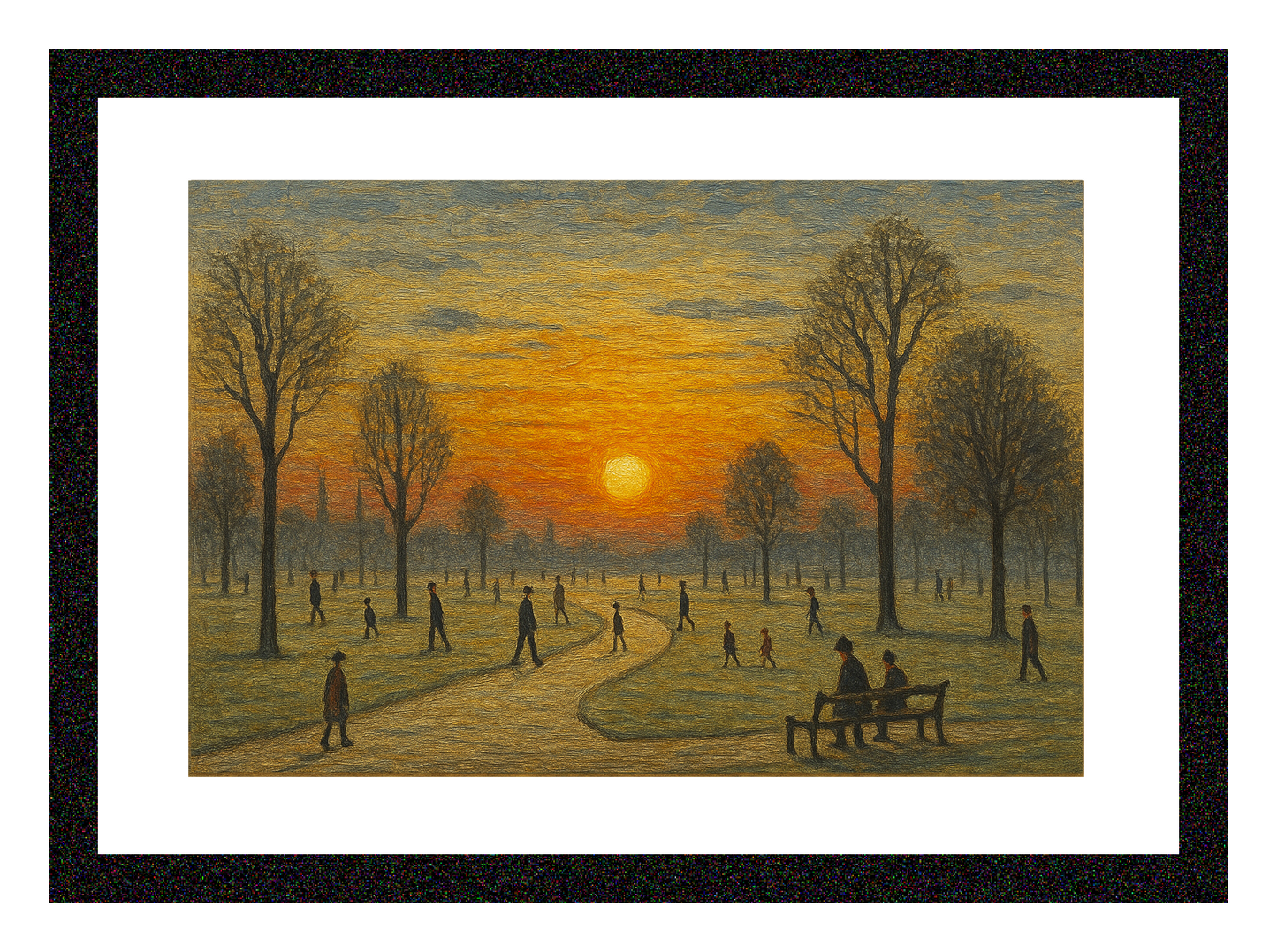 Park Sunrise - A4 Size Giclée Art Print. Lowry Style Art Print. Available Framed and Unframed.