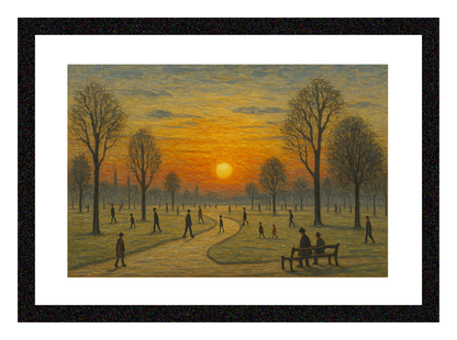 Park Sunrise - A4 Size Giclée Art Print. Lowry Style Art Print. Available Framed and Unframed.