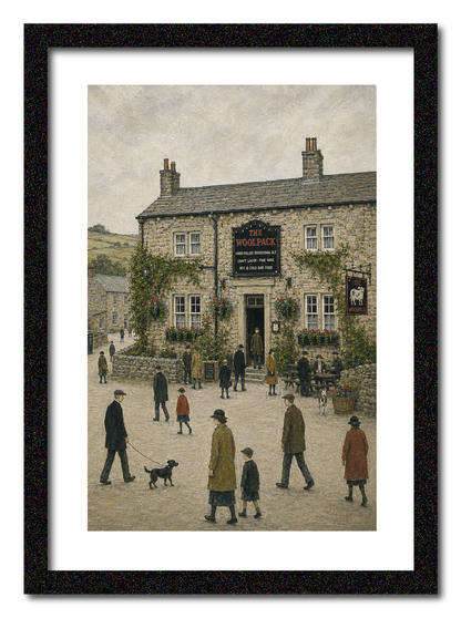 The Woolpack Inn - Lowry Style A4 Size Giclée Art Print. Available Framed or Unframed
