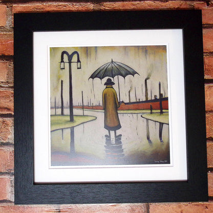 Beautiful British Day, Man in the Rain Lowry Style Art Giclée Print Available Framed/Mounted or Unframed