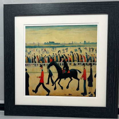 At The Races Horseracing Lowry Style Giclée Art Print. Available Mounted/Framed or Unframed.