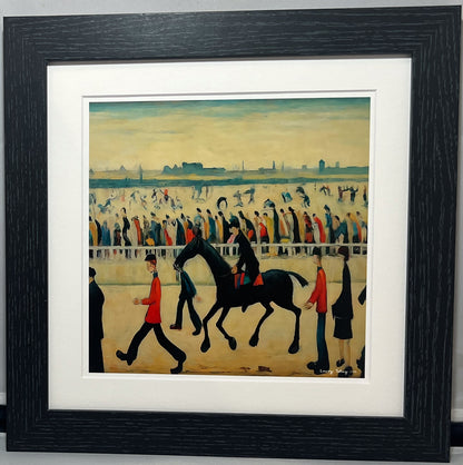 At The Races Horseracing Lowry Style Giclée Art Print. Available Mounted/Framed or Unframed.