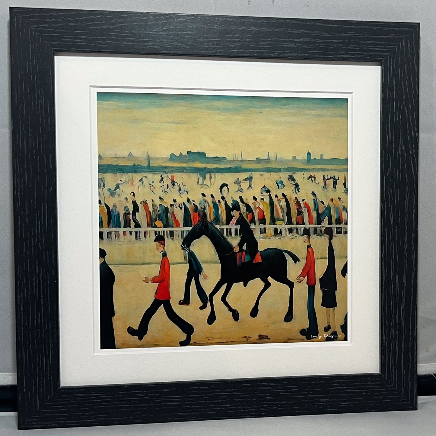 At The Races Horseracing Lowry Style Giclée Art Print. Available Mounted/Framed or Unframed.