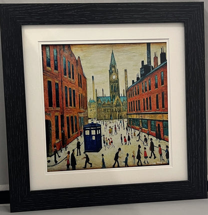 The Doctor Who Comes To Town - Lowry Style Giclée Art Print. Available Mounted/Framed or Unframed