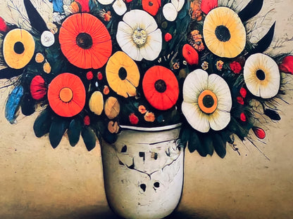 Bouquet of Flowers Lowry Style Giclée Art Print. Available Mounted/Framed or Unframed