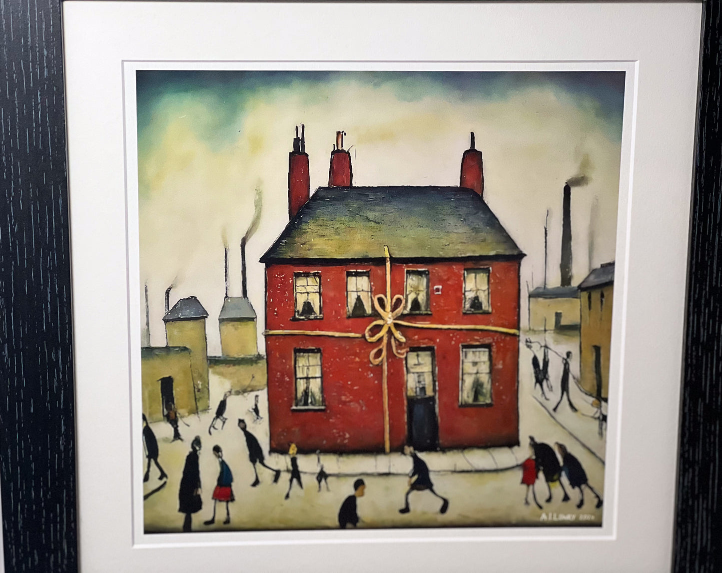 New Home - Impression d'art giclée 21 cm carré. Belle image dans le style de LS Lowry 