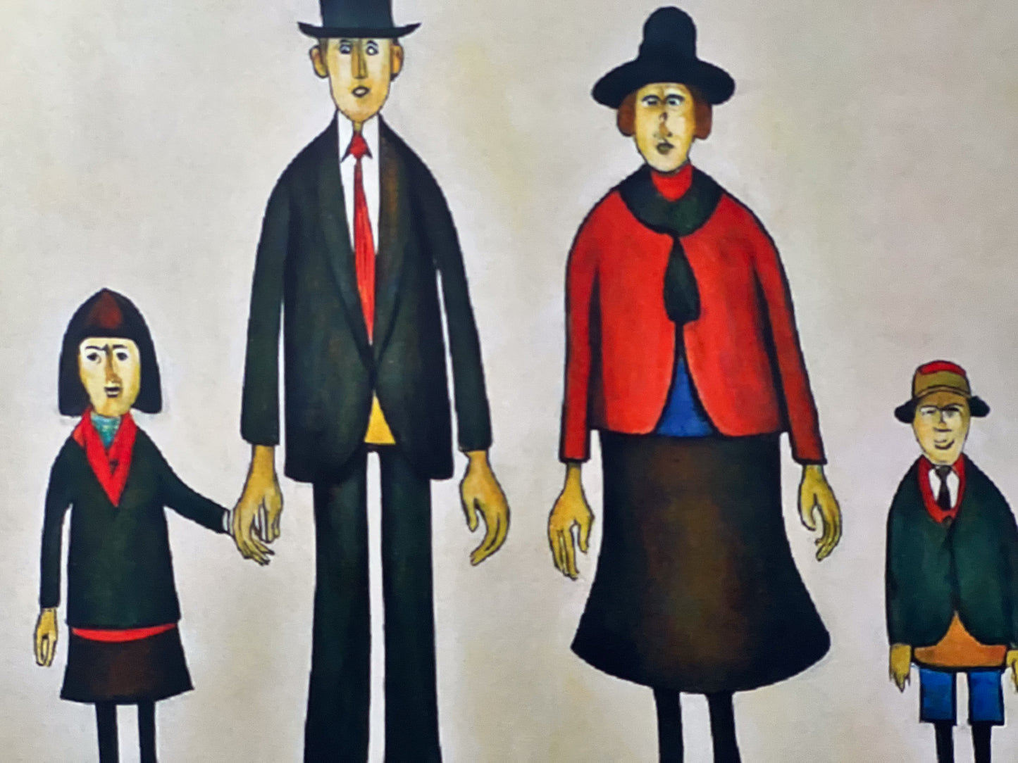 Portrait de famille - Impression d'art giclée 21 cm carré. Image attrayante dans le style de LS Lowry 