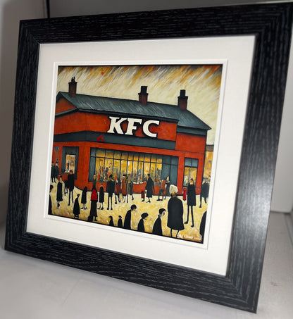 KFC - Kentucky Fried Chicken - Impression d'art giclée 21 cm carré. Image originale dans le style de LS Lowry 