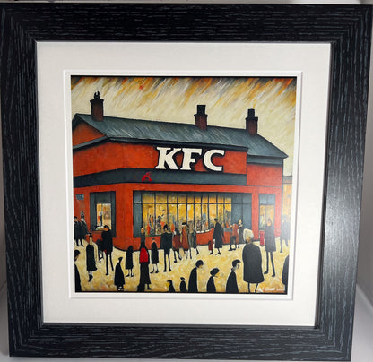 KFC - Kentucky Fried Chicken - Impression d'art giclée 21 cm carré. Image originale dans le style de LS Lowry 