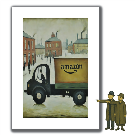 Amazon Delivery Truck - Lowry Style A4 Size Giclée Art Print. Available Framed or Unframed.