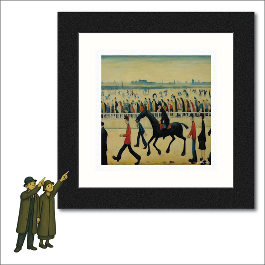 At The Races Horseracing Lowry Style Giclée Art Print. Available Mounted/Framed or Unframed.